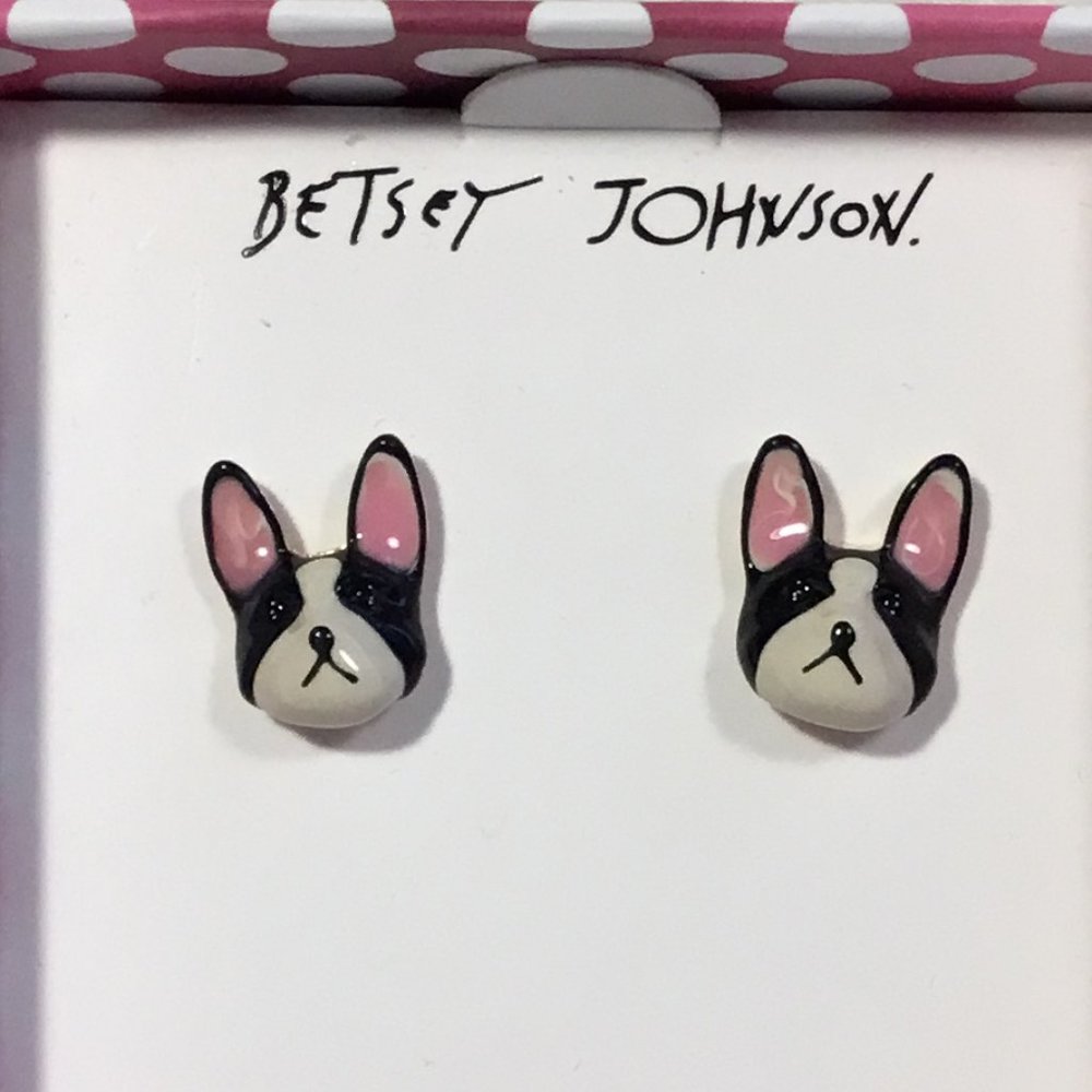 NIB Betsey Johnson Cute Frenchie Dogs Earrings Boston Terrier French Bulldog
